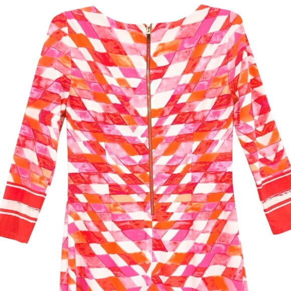 Vince Camuto Women's 3/4 Sleeve Zip Back Lined Geometric Print Red Dress Size 4 - Picture 5 of 11